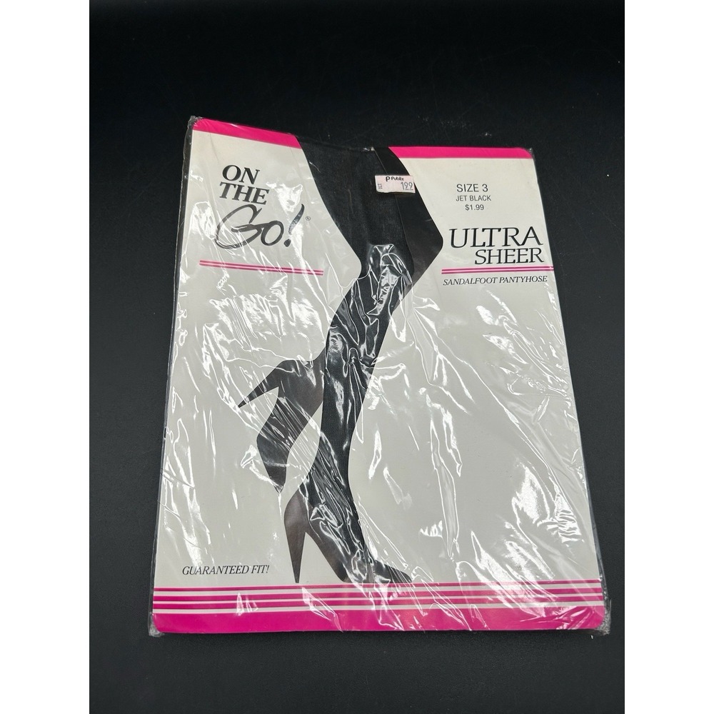 On The Go! Vintage Ultra Sheer Pantyhose Jet Black Size 3 New